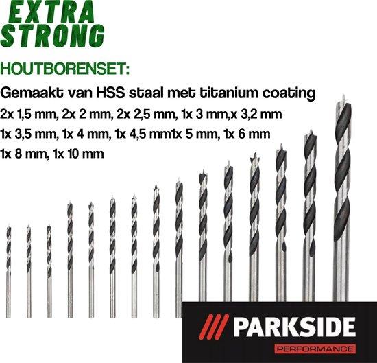 Parkside Performance Houtborenset Van Carbonstaal Inclusief Opbergkoker van Kunstof - 15 delig