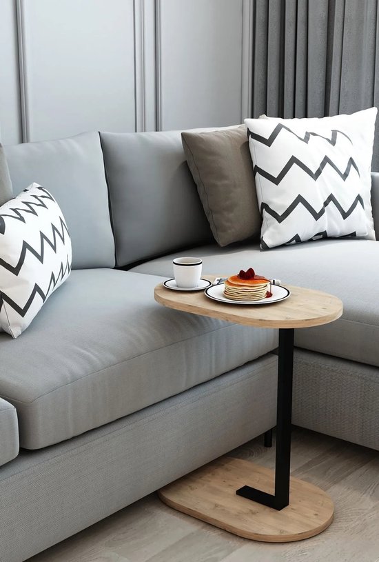Ovale rand Bijzettafel - Banktafel - Enkele Metalen Poot Tafel - Zigon Koffietafel - Werktafel - 30x48 - Pijnboom