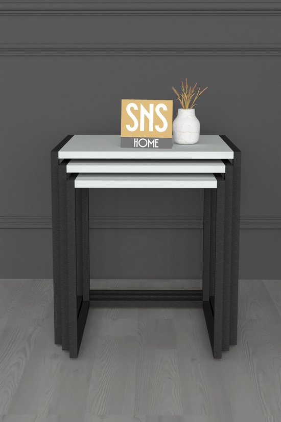 Set van 3 Houten en Metalen Bijzettafels - Perfect voor Moderne Elegantie en Functionaliteit - Salontafel - Bijzettafel - Wit