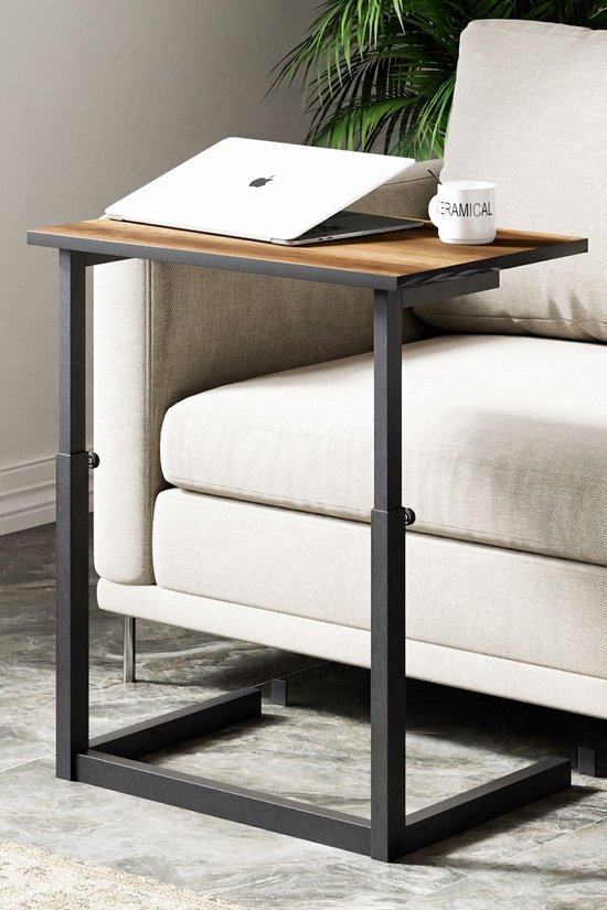 In Hoogte Verstelbare Salontafel, Hoogte: 47-73 cm, Bijzettafel, Laptopstandaard, Studeerbureau, Computerbureau, 40x60x73 cm, Okkernoot