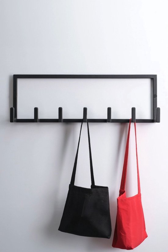 60cm - 7 Haaks Wandkapstok - Muur / Wand Kapstok - Hangende Design Muurkapstok - Handdoekrek - RVS - Mat Zwart