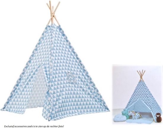 Tipi Tent kinderen driehoek print - Blauw - Wigwam - Playfun - 120 x 120 x 150 cm