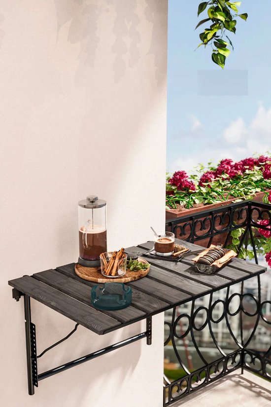 Verstelbare Hoogte Klaptafel - Balkon Tuin Tafel - Keukentafel - Opklapbare Wandtafel - Picknick Kamp Tafel - Decoratieve Stijlvolle Verstelbare Tafel - 40x60 cm - Natuurlijk Hout Antraciet
