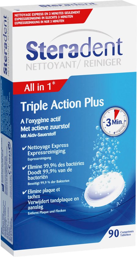 Steradent Triple Action Plus Kunstgebit Reiniger - 90 stuks