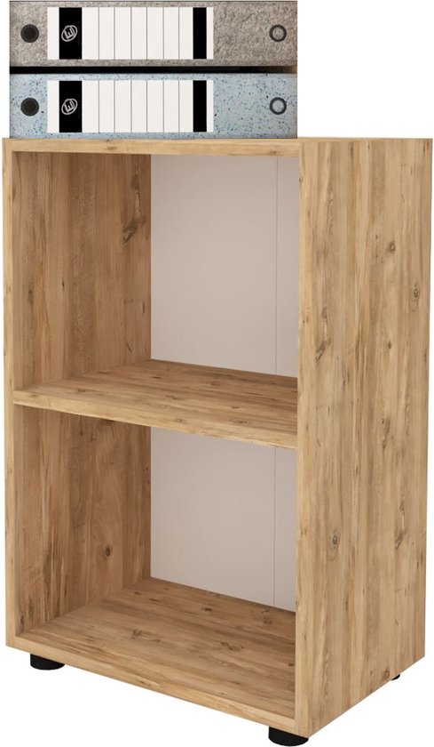 Nestly - Kantoorkast - Boekenarchiefkast -Kantoormeubilairkast - Prismakast - Boekenkast - 2 Planken - Pijnboom
