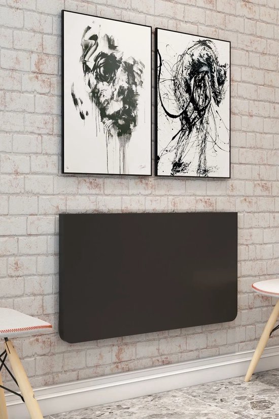 MDF Compact en Elegant Ovale Klaptafel - Wandgemonteerde Tafels met Ovale Randen voor Optimale Ruimtebesparing - 72x45 cm - Mdf Antraciet