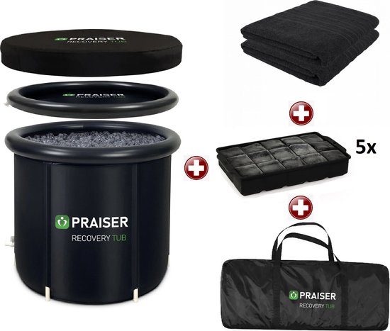 Maxenza Zitbad voor Volwassenen XL - Ijsbad - Opblaasbaar bad Ice Bath Bucket - Dompelbad - Zitje en Kussen - 2 Handoeken - 5 ijsblokjesvorm