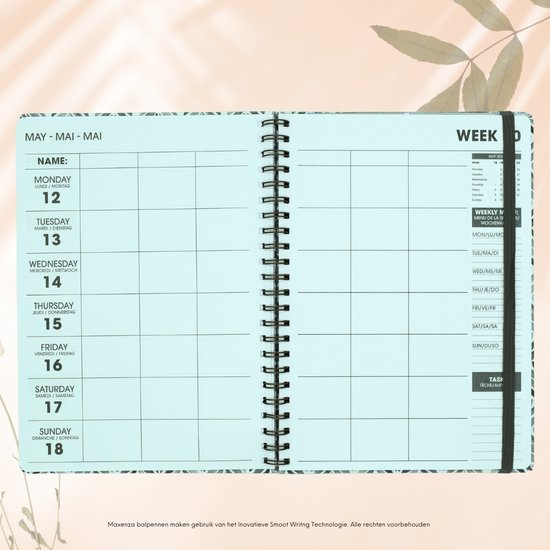Maxenza Familieplanner 2025 – Planner 2025 – 30 x 22 cm – Inclusief 3 Balpennen – FSC®-gecertificeerd Papier