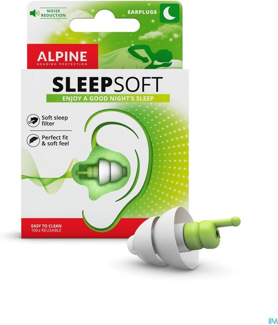 Alpine SleepSoft Sleeping Earplugs - Ultra Soft Filter for Side Sleeper - Reduce Noises & Improve Sleep Ã¢â‚¬â€œ Reusable, Hygienic, Hypoallergenic Hearing Protection for Adults with Long Lasting Comfort Pack of 1