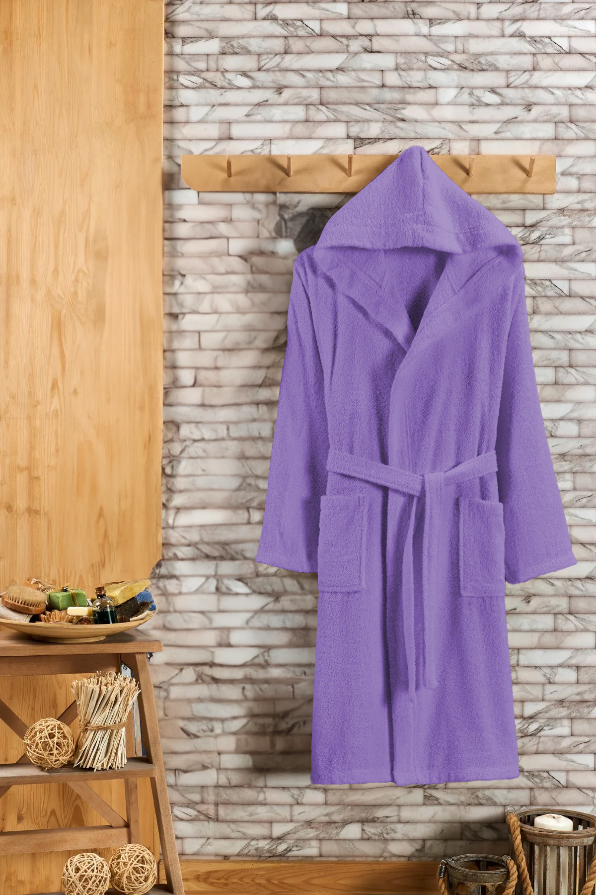 Badjas met Capuchon - Luxe Badjas Dames & Heren Capuchon - Sauna badjas - Ochtendjas dames & heren - Lila - Badstof - Wellness badjas - Valt XL