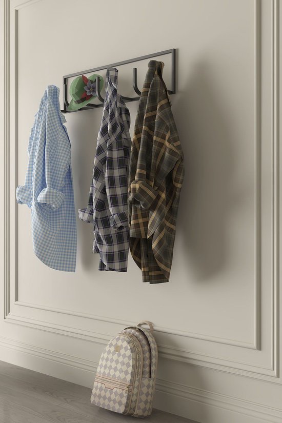 Decoratieve 7 Haken - Wandmontage Kapstok - IJzeren Muurkapstok - Metalen Kapstok - Kledinghanger - Wandgemonteerde hanger - 60 cm - Zwart