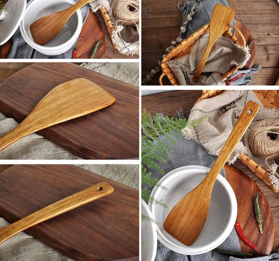 Zeller, houten spatel met lange steel, plat, handgemaakt voor in de keuken