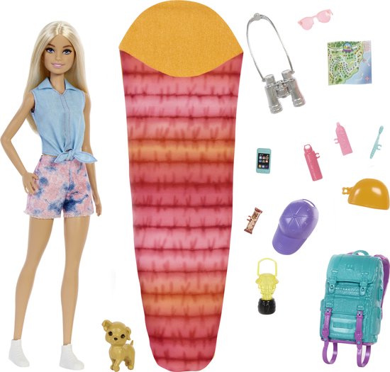 Barbie Camping - Kamperen met Malibu en Brooklyn met accessoires - Pop