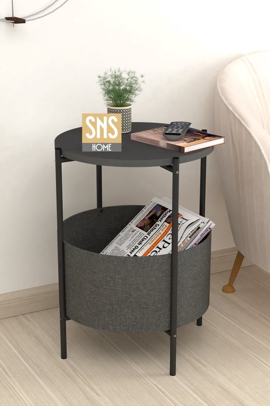 Bijzettafel - Salontafel - Salontafel met Grote Tas - Krantenhouder - Boekenplank - Bloempot - Bijzettafel met Opbergruimte - Antraciet