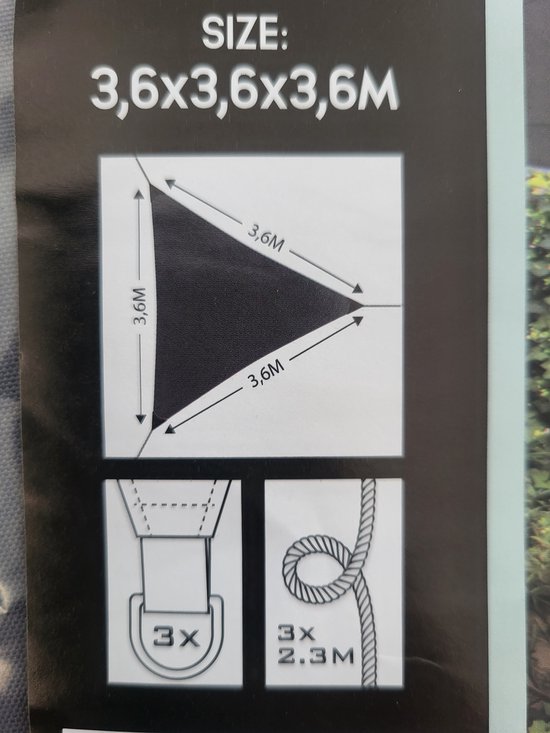 Schaduwdoek driekoek 5x5x5 meter Donkergrijs Antraciet