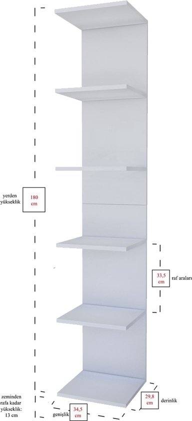 SNS Home, MDF Wandmontage Boekenkast, Decoratieve Plank, Wandplank, Wit, Wandmontage, MDF 6 Planken