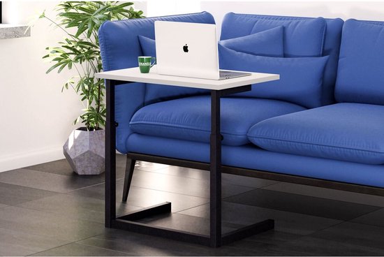 In Hoogte Verstelbare Salontafel, Hoogte: 47-73 cm, Bijzettafel, Laptopstandaard, Studeerbureau, Computerbureau, 40x60x73 cm, Wit