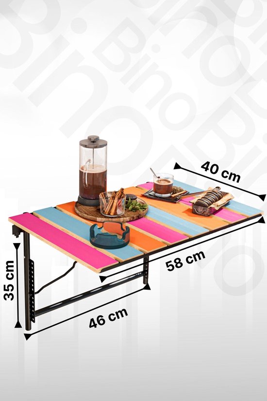Verstelbare Hoogte Klaptafel - Balkon Tuin Tafel - Keukentafel - Opklapbare Wandtafel - Picknick Kamp Tafel - Decoratieve Stijlvolle Verstelbare Tafel - 40x60 cm - Natuurlijk hout Regenboog