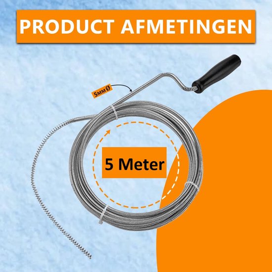 Maxenza Ontstoppingsveer - Rioolontstopping - Afvoerontstopper - Gootsteenontstopper - Handschoenen - 5 Meter