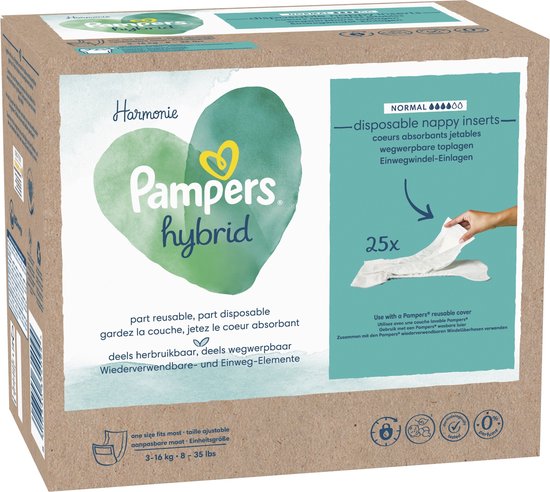 Pampers Harmonie Hybrid Wasbare Luier - Normal Wegwerpbare Toplagen - 25 Stuks