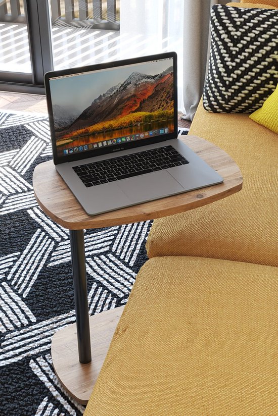 C Salontafel met Wielen - Banktafel - Bijzettafel - Salontafel - Serveertafel - Laptopstandaard op Wielen - Wiel C Tafel - Studiebureau - Notebook Computer Bureau - Ovale Bijzettafel - Omkeerbaar Gebruik - 45x30x60 cm - Okkernoot