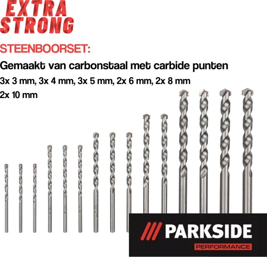 Parkside Performance Steenborenset Van Carbonstaal Met Carbide Punten Inclusief Opbergkoker van Kunstof - 15 delig