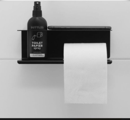 24 cm Toiletrolhouder - Wc Rolhouder voor Papierhanddoeken - Servethouder Badkamer Organizer - Dubbel Schap Toiletpapierhouder - 2mm RVS Staal - Zwart