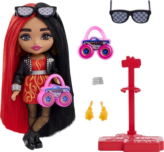 Barbie Extra Mini - Met zwart en rood haar - Pop