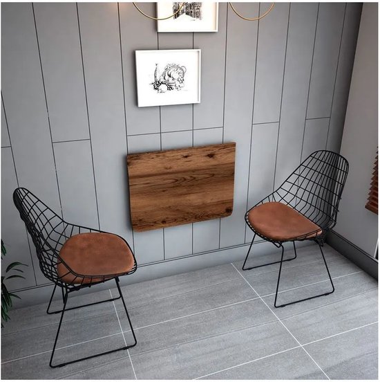 Nestly - Klaptafel - Wandgemonteerde Tafels met Ovale - Ovale Klaptafel - 72x45 cm - Mdf Okkernoot
