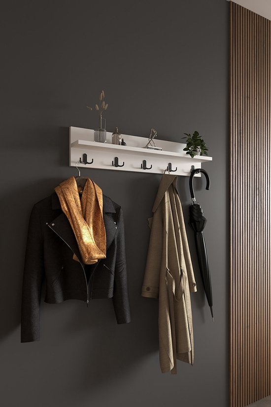 Kapstok - Wandhanger - Kledingrek - 80 Cm - Wit