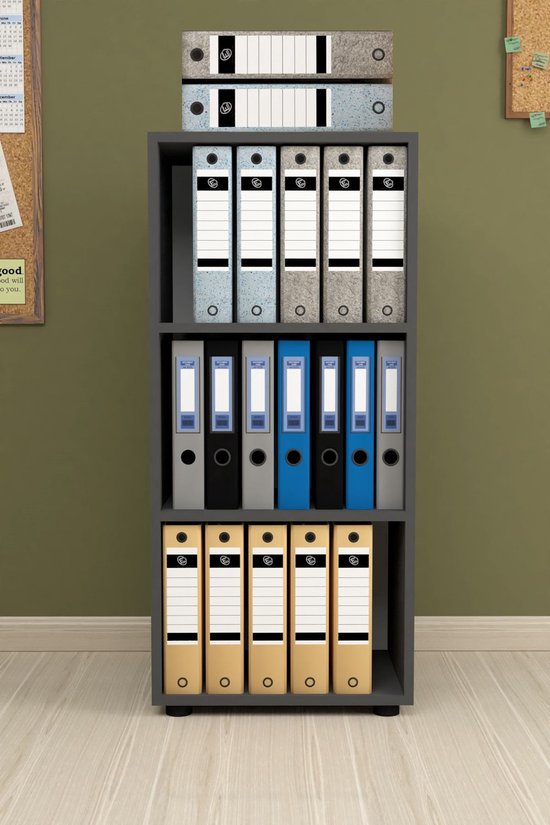 Nestly - Kantoorkast - Boekenarchiefkast -Kantoormeubilairkast - Prismakast - Boekenkast - 3 Planken - Antraciet