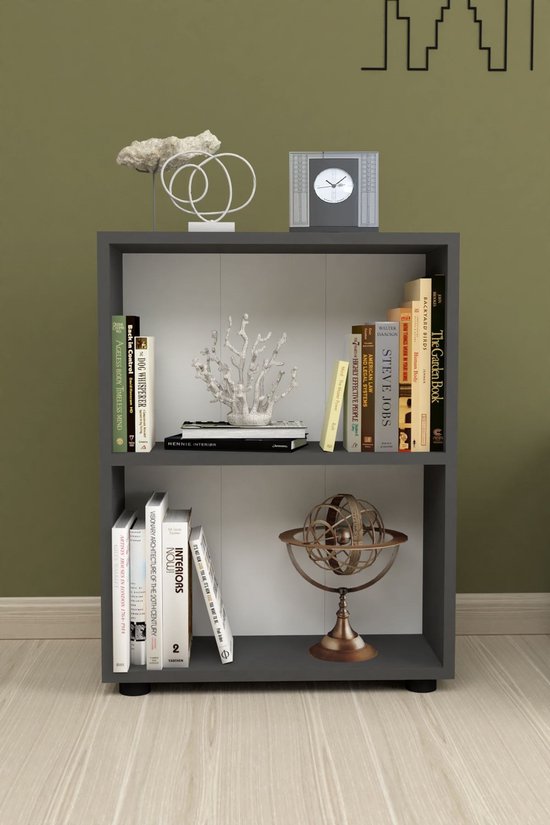 Nestly - Open kast - Wandkast - Decoratieve Boekenkast - Boekenkast met 2 Planken - Antraciet