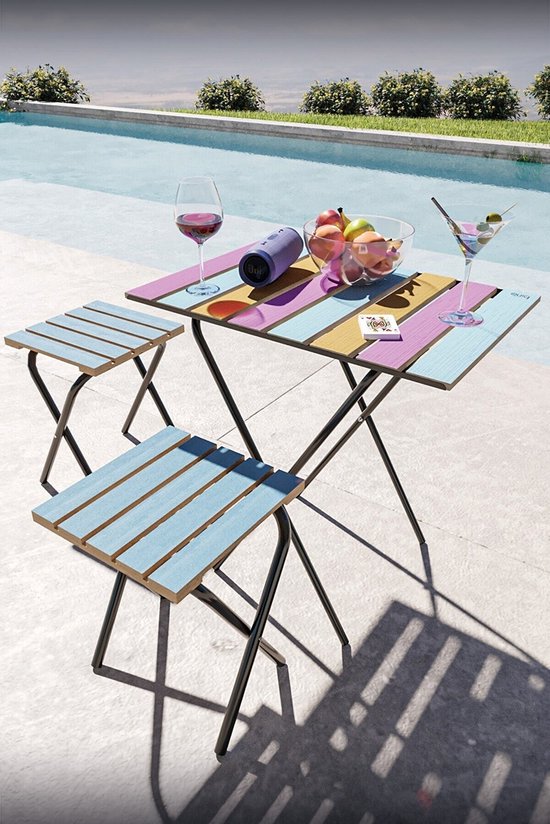 In hoogte verstelbare eettafelstoel - Bistro houten campingtafelkruk - Set van 3 - Campingtafel en stoel - Campingtafel - Campingtafel Opvouwbaar - Opvouwbare tafel en stoel - Campingtafel Opvouwbaar - 61x40 CM
