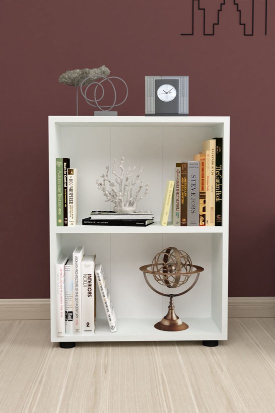 Nestly - Open kast - Wandkast - Decoratieve Boekenkast - Boekenkast met 2 Planken - Wit