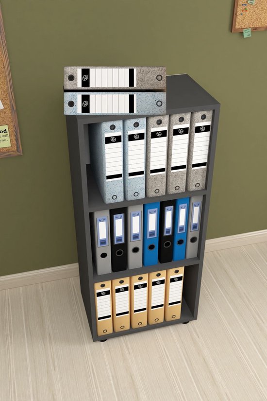 Nestly - Kantoorkast - Boekenarchiefkast -Kantoormeubilairkast - Prismakast - Boekenkast - 3 Planken - Antraciet